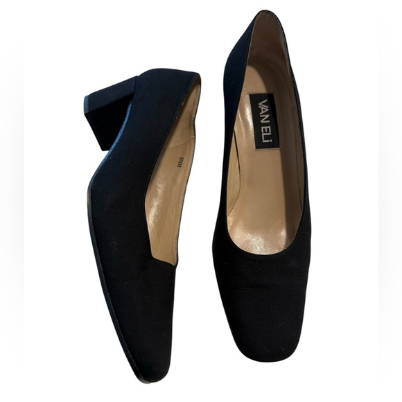 VANELi Black Suede Block Heel Pumps 8.5M Vero Cuoio Classic Minimalist Luxury - Picture 1 of 12